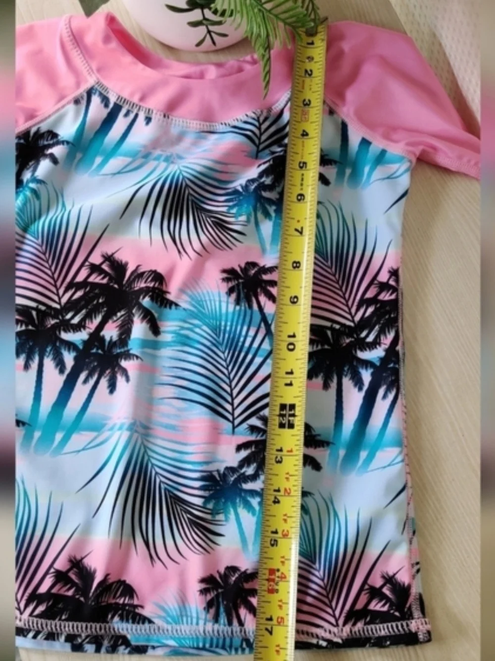 Girls Two Piece Swim Rash Guard - Pink and Blue Palm Design Size 5
